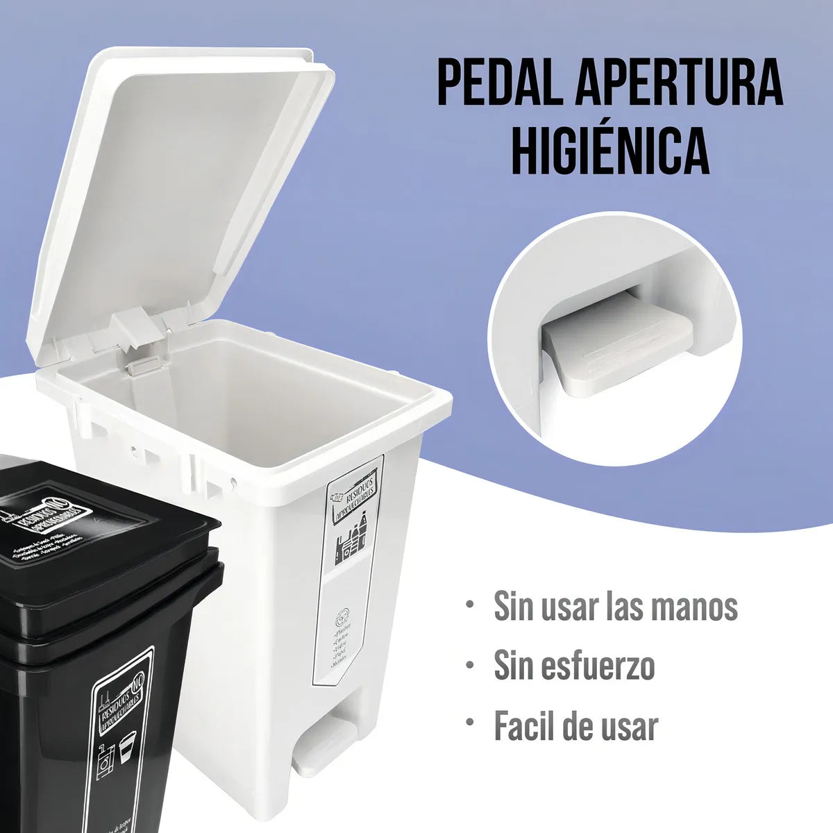 Set de 2 canecas de 20 litros cada una. Blanca y negra