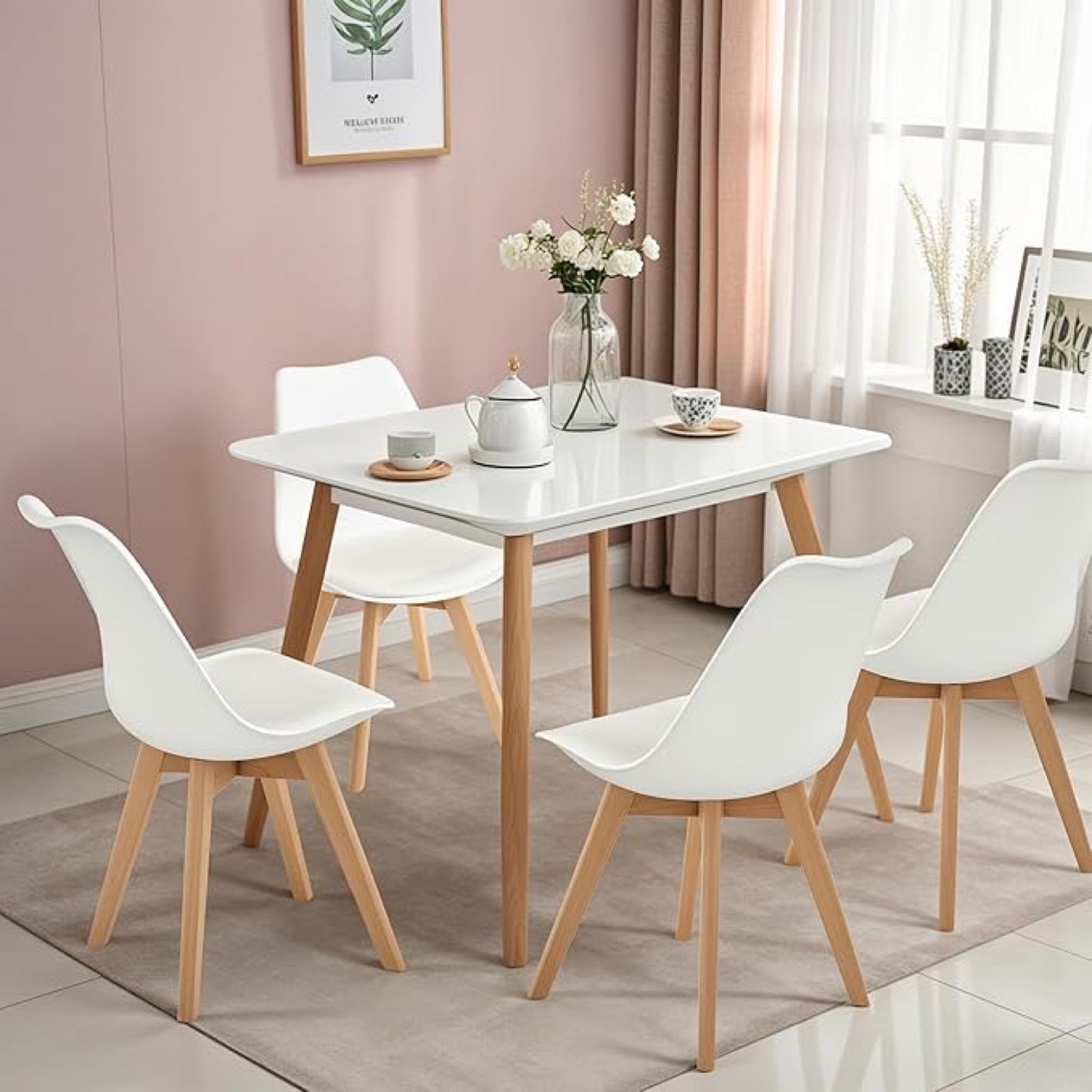 Kit de 4 sillas Madrid Blancas Acolchadas