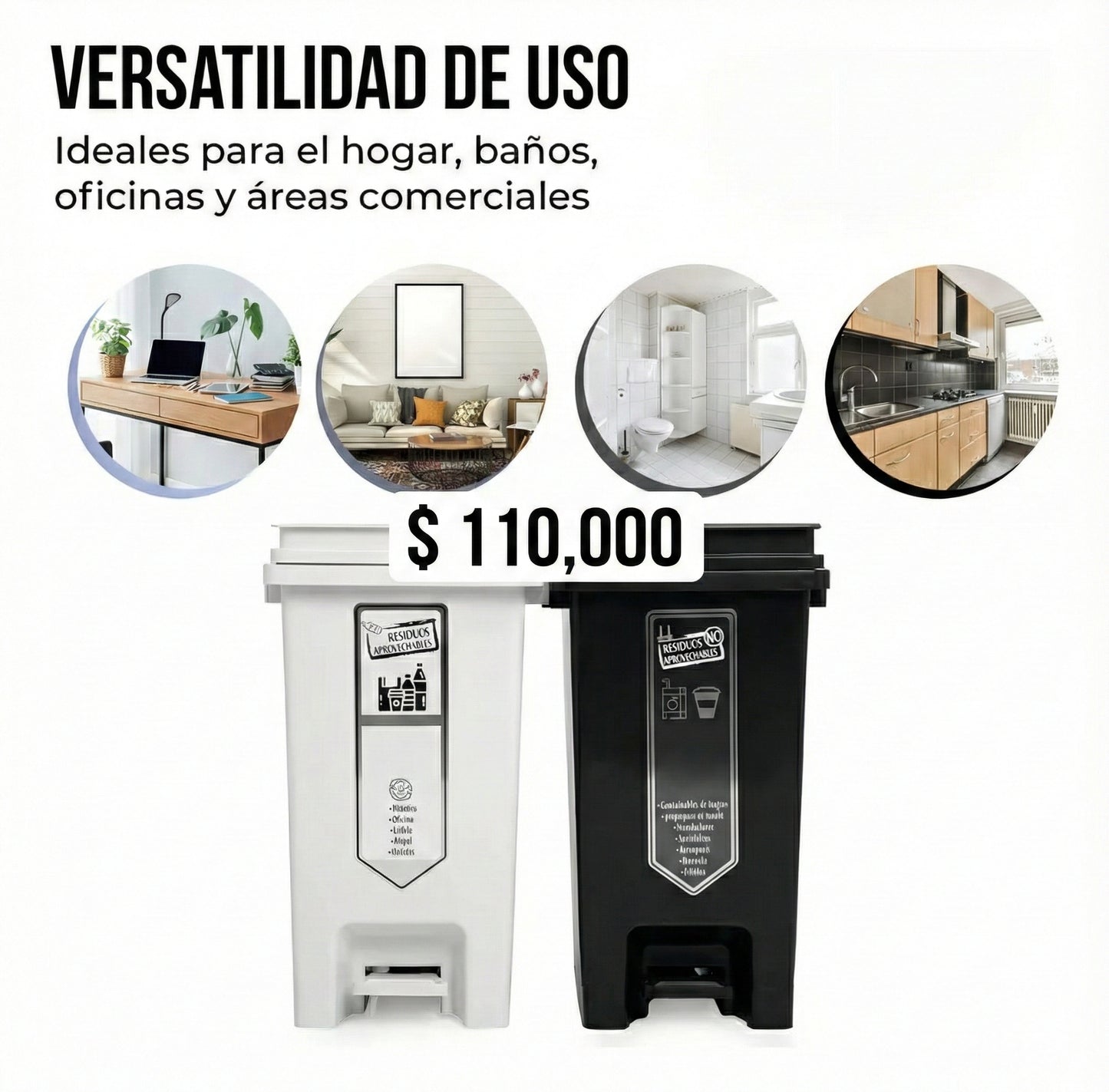 Set de 2 canecas de 20 litros cada una. Blanca y negra